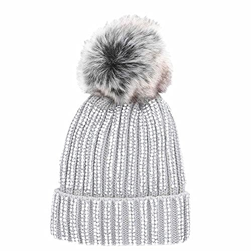 Antonio Strick Mütze Beanie mit Bommel und Pailletten hellgrau