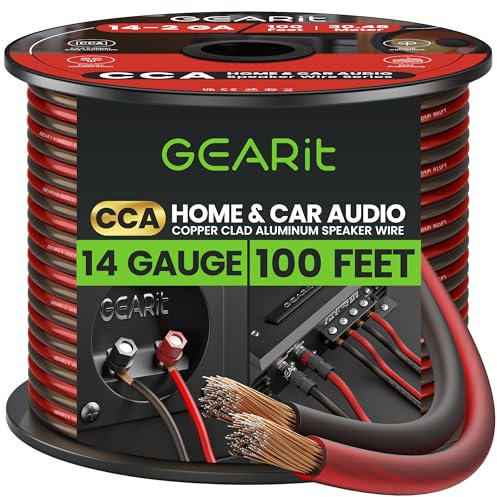 GearIT Speaker Wire Audio Cable CCA 2x2.5mm≤ (30.48 Meters - Black) Copper Clad Aluminum - Great for Hi-Fi Home Theater and Car Speakers - 14 Gauge AWG, 100 Feet