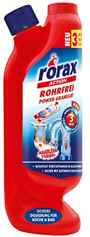 Rorax Rohrfrei Power-Granulat, Abflussreiniger, entfernt Rohrverstopfungen in Küche und Bad, 10 Anwendungen, 1er Pack (1 x 600 g)