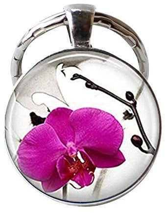 Orchid Key Chain Dream Flowers Orchid Handmade Key Chain Glass Art Photo Jewelry