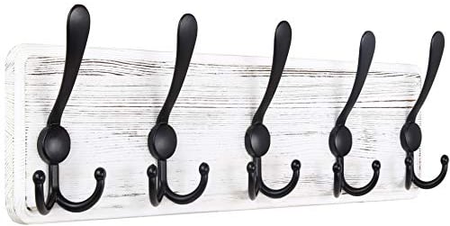 WEBI Garderobenleiste,Garderobenhaken,Wandgarderobe mit 5 Dreifachhaken,Kleiderhaken Wand,Hakenleiste Garderobe Holz,Jackenhalter Wand für Mäntel,Jacken,Schwarz auf Weiß
