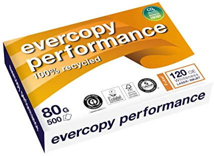 Clairefontaine 50067C - Ries Druckerpapier / Kopierpapier Evercopy Performance, Recycling Papier, DIN A4, 80g, 5 00 Blatt, Weiß, 1 Ries