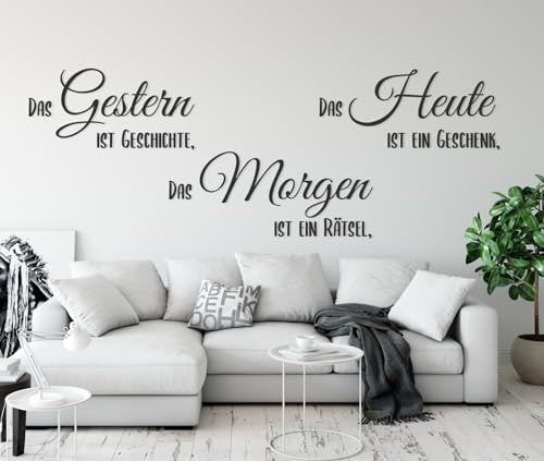 tjapalo® a116 Wandtattoo Gestern ist Geschichte Wandtattoo Wohnzimmer Sprüche Zitate Wandsticker Flur modern wandtattoo für wohnzimmer, Farbe: Weiß, Größe: B58xH21cm