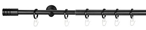 ondeco Gardinenstange ausziehbar 1-lauf, Vorhangstange Fenster Wandmontage, Endstück Rille Komplettgarnitur Teleskopstange 16/19 mm mit Ringen Schwarz 210-400 cm