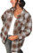 OMZIN Surchemise en Laine Femme Veste a Carreaux Chemise Décontracté Oversized Femme Blouse Chemisie À Carreaux Vestes Casual Blouson Café 3XL