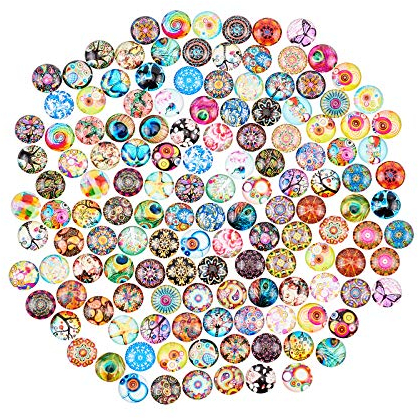 PandaHall 140pcs 70 Style Selbstklebende Glaskabochons, 12 mm Mosaik Bedrucktes Glas Halbrunde Edelsteine Cabochons Für 12 mm Photo Dome Anhänger Tabletts Rohlinge