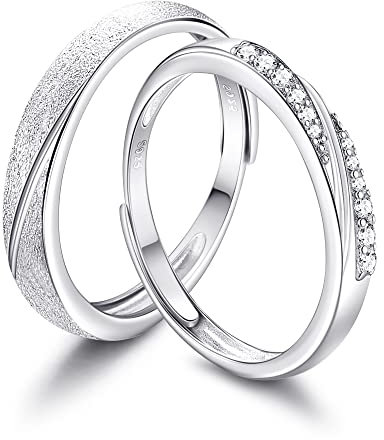 KALVICA 925 Sterling Silber Pärchen Ringe für Partner Herren Damen Frauen Zirkonia Verstellbar Paar Ringe Set Breit 3mm 4mm