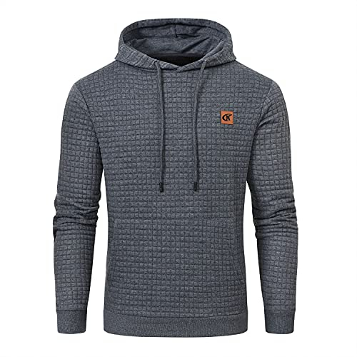 YuKaiChen Pullover Herren Arbeitspullover Waffel-Stoff Fleece Hooded Sweat Sweatshirt Grau L