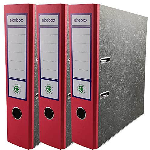 Netuno 3x Ordner Aktenordner 2-Ringordner Ekobox marmoriert rot folder organiser 75mm A4 breit aus Pappe Karton für Büro Regal Mappen office Schreibtisch