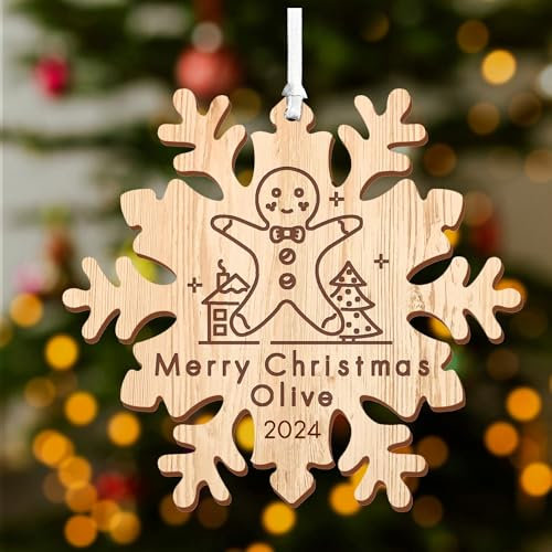 Personalised Christmas Baubles Custom Xmas Tree Wooden Decorations Gingerbread Man Christmas Ornaments Keepsake Gift for Lover Couples Her Him Girls Family Home with Any Name at 2024 (Snowflake)