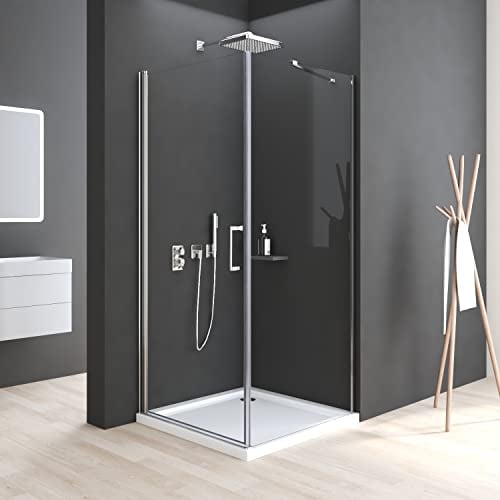 Duschkabine 75x90cm Eckeinstieg Pendeltür mit Seitenwand 6mm NANO Beschichtung ESG Glas Schwingtür Duschabtrennung Dusche Duschwand Höhe 195 cm ohne Duschtasse