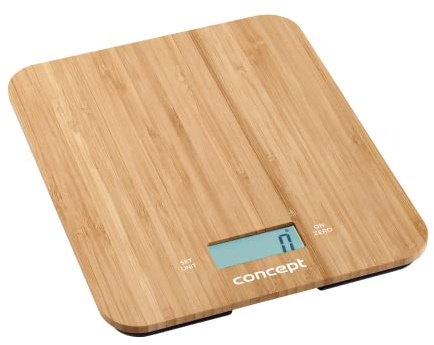 CONCEPT Hausgeräte VK5714 Küchenwaage, Produktlinie BAMBOO, Zeit-Anzeige, Zeitschaltuhr, Tragkraft bis 15 kg, LCD Display, auch zur Wandbefestigung, Bambus