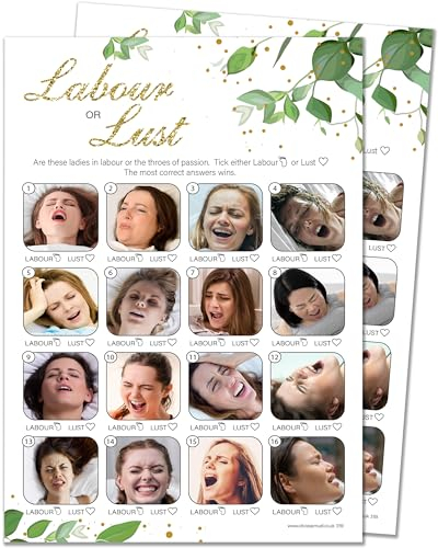 20 x Labour or Lust Baby Shower Game - Botanicals Design (20 Guest Cards + 1 Card of Answers for The Host + Winner's Certificate)