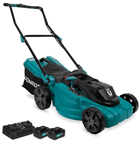 Rasenmäher 40V - 38cm Schnittbreite - Zentrale Höhenverstellung - Inkl. zwei 4.0Ah Akkus und Doppel-Schnellladegerät