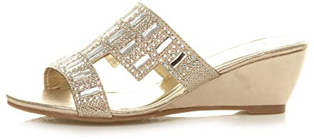 AJVANI mid heel wedge peeptoe cutout diamante mule sandals shoe size 6 39