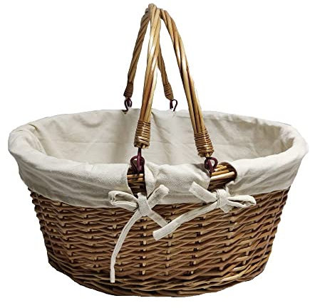 Red Hamper C114L Wicker Lined Double Steamed Shopping Basket With Swing Handles