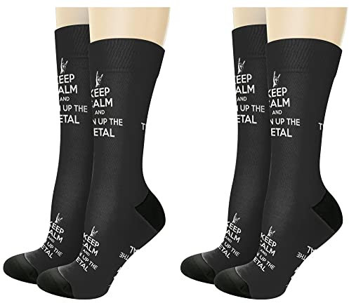 747 2 Paar Herren Damen Arbaitsocken Heavy-Metal-Musik Bleib Ruhig Und Dreh Den Metal Auf Wandersocken Schweißableiten Trekkingsocken Atmungsaktiv Tennissocken Für Wandern Trekking Outdoor
