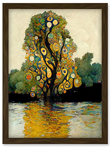 Doppelganger33 LTD Klimt Style Tree River Bank Scene Artwork Framed Wall Art Print A4