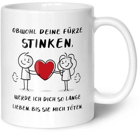GRAVURZEILE Bedruckte Tasse mit Spruch - Deine Fürze stinken - Geschenk für Paare zum Valentinstag - Spülmaschine & Mikrowelle geeignet - Partner Geschenke für Sie & Ihn - Farbe: Weiß