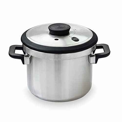 LACOR - 71788 - Olla a presión Súper rápida con Asas Termorresistentes Sicuro - Inducción - Acero Inoxidable 18/10 - Fondo termodifusor - 8L - 22cm.