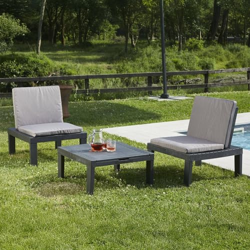 Dmora - Outdoor-Lounge-Set Cervia, Gartenkomposition mit 2 Sitzen mit Rückenlehne und 1 Multifunktionsmodul, Lounge mit Kissen, 100 % Made in Italy, Anthrazit