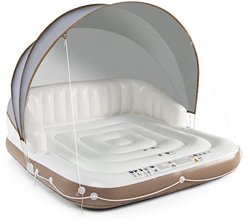 LIFEZEAL Salon Gonflable avec Auvent Amovible, Matelas Piscine Adulte 180x180x160 cm, Canapé-Lit Flottant 2 Personnes, Île Flottante, Charge 200 kg