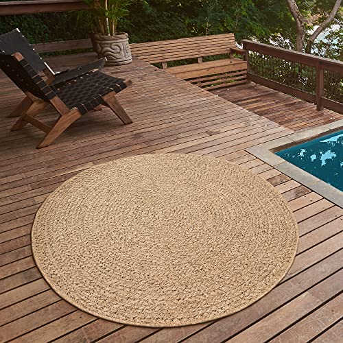 the carpet Kansas - robuster In- und Outdoor Teppich im natürlichen Jute-Look, wetterfest, geeignet für Terrasse und Garten, ca. 120 cm Rund