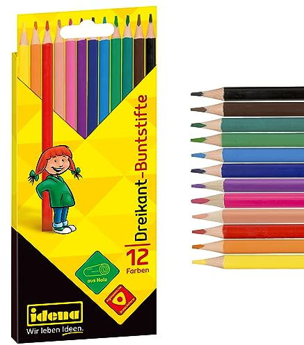 Idena - Lápices de Colores Triangulares Ergonómicos en 12 Colores, Lápices de Madera FSC, en Caja de Cartón