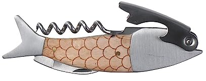 hobbyme Nette Fisch geformt Wein Opener Holz Griff Professionelle Metall Öffner Multifunktions Tragbare Schraube Korkenzieher Wein Flaschenöffner