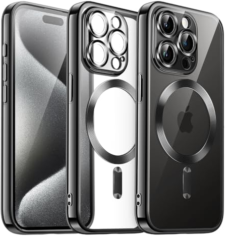 JETech Weiche Klar Hülle für iPhone 15 Pro 6,1 Zoll, Kameraschutz Vollständiger, Kompatibel mit MagSafe Kabellosem Laden, Stoßfest Elektroplattiert TPU Handyhülle (Schwarz)