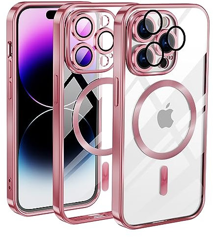 Cover Magnetica per iPhone 13 Pro Max, Custodia Compatibile con MagSafe, Protezione Antiurto di Livello Militare Telefono Silicone [Copertura della fotocamera], Oro Rosa Trasparente