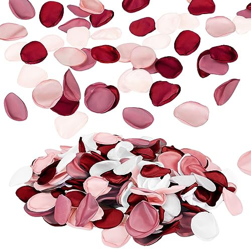 Emivery Lot de 500 pétales de rose artificiels bordeaux poudrés, pétales de rose poudrés pour mariage, allée, décoration de table, fête prénuptiale, rose foncé