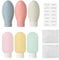 6-Piece Travel Set with 1-Piece Full English Label and 2-Piece Storage Bag, Refillable Squeeze Bottles, Silicone Travel Bottles, Empty Travel Bottles for Toile