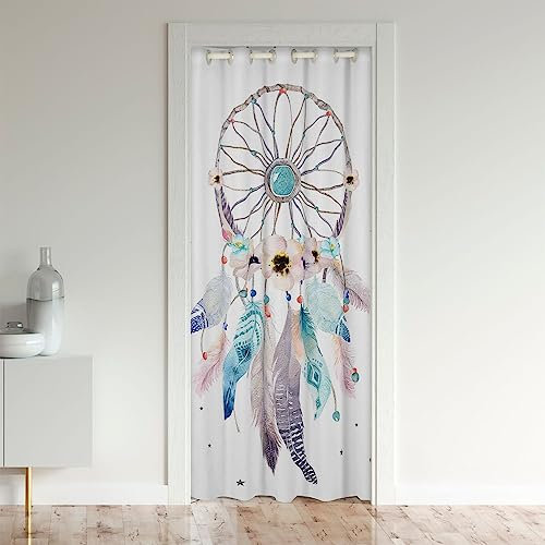 richhome Bohemian Traum Catcher Tür Vorhang, Traum Catcher Federn Blackout Vorhang für Kinder Jungen Teens Männer, indische weiße Tür Schrank Tür 1 Panel 106x203