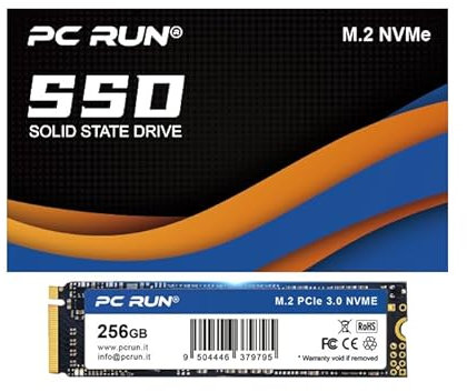 Pc Run - SSD 256GB M.2 NVMe PCIe Gen 3x4 SSD Interno M.2 2280 - Velocità di lettura/scrittura fino a 2.150/1.300 MB/s SSD compatibile con Laptop e Pc Desktop