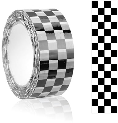 Rumyve Checkered Tape,Self Adhesive Black White Grid Track Sticker 100m | 4.8cm Width,DIY Floor Wall Decor,Toy Car Road,Party Racing Theme,Easy Peel,Strong Adhesive,Waterproof,Multi-Surface Use