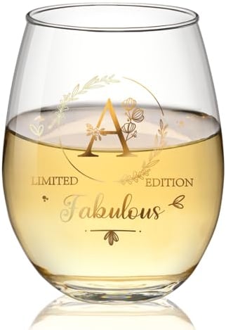 Joymaking Wine Glass with Name Initial A, Gin Glass, Birthday Gifts for Women Unique, Personalised Gifts for Women, Friend Gifts, Sister Birthday Gifts, Christmas Gifts 17oz