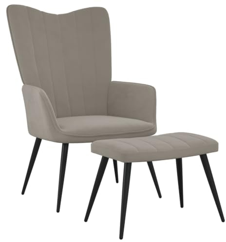 vidaXL Relaxsessel mit Hocker Sessel Fernsehsessel Polstersessel Ohrensessel Relaxstuhl Loungesessel Ruhesessel Armsessel Hellgrau Samt