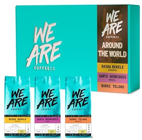 Coffee Ground Gift Set for Cafetiere 3 x 227g Around the World Ground Coffee, 100% Arabica Light Medium & Dark Roast Speciality Coffee (We Are Coffee Co)