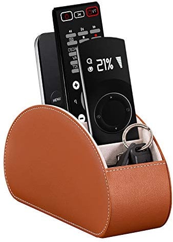 SANQIANWAN Fernbedienungshalter für Aufbewahrungsbox aus PU-Leder, Fernbedienungshalter mit 5 Fächern für TV-Receiver, DVD, Schreibtisch, Stift, Küche, Badezimmer, Make-up (Hellbraun)