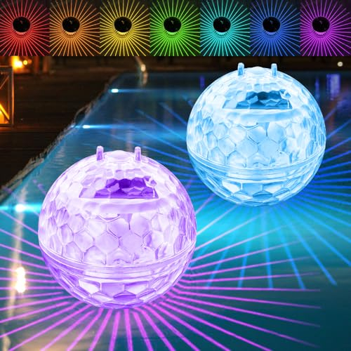 IXYHKB 2 piezas Luces Solares para Piscina, LED Luces Piscina Flotantes, IP66 Luz Piscina con cambio de color, Luces Piscina Solar para Decoración de Piscinas, Parques Acuáticos y Estanques, Jardín