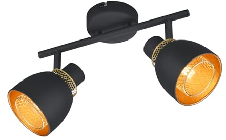 Reality Leuchten Spotbalken Punch R80812032, Metall Schwarz matt/Goldfarbig, exkl. 2x E14