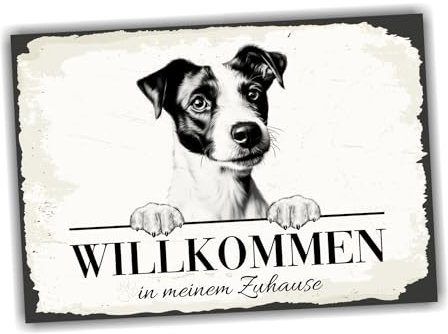 siviwonder Hundeschild Willkommen Zuhause Jack Russell Terrier No.2 Dog Schild Spruch Türschild Warnschild Jack Geschenkidee schöner Spruch Hundemotiv Aluminium Wetterfestes Hundeschild