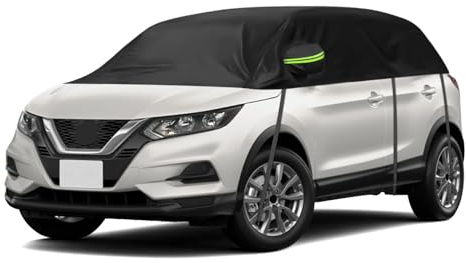 Halbe Autoabdeckung Ersatz für Nissan Qashqai 2013-2024, Halbgarage, Upgrade Verdickter Stoff Allwetter Halbabdeckung Reflektierende Autoabdeckung wasserdichte Schutzhülle UV-Schutz Schneeschutz
