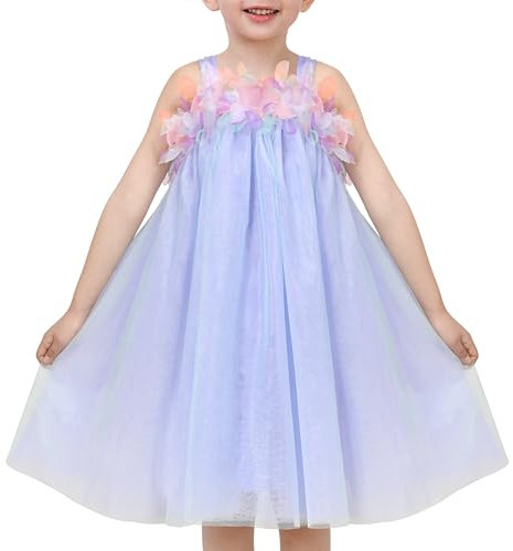 Sunny Fashion Vestito Bambina Viola Maglia Fiore A Strisce Tulle Compleanno 8 Anni