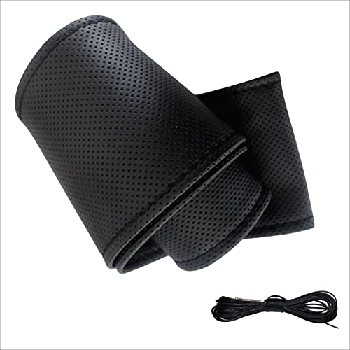 Lenkradbezug Pu Leder, Auto Lenkradhülle zum schnüren Nähen mit Nadel und Faden gepunktet UNIVERSALGRÖSSE 37-39 cm M2 Schwarz Schwarzes Naht…
