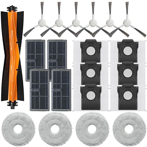 Bluearks 21Pcs Stück Zubehör für Dreame L10s Ultra Gen 2/L10s Pro Ultra/X30 Ultra/MOVA E30 Ultra Saugroboter, Bestehend Aus 1 Hauptbürste,4 Wischtüchern,4 HEPA Filtern,6 Seitenbürsten,6 Vakuumbeutel