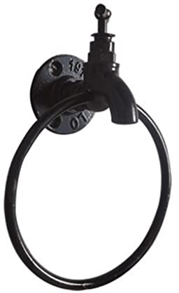 TEMOOUES Vintage Industrial Style Handtuchring Rohr Handtuchhalter Wandmontage Handtuchhalter für Badezimmer Schwarz