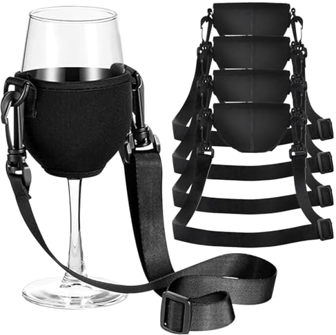 Wine Glass Holder, 4pcs Portable Wine Glass Holder with Adjustable Strap, Wine Glass Insulator/Drink Holder 9.5'' Large, Neoprene Sleeve with Adjustable Neck Strap for Wine Walk