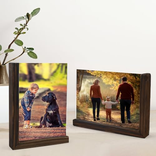YBCCBY Lot de 2 Cadre Photo 18.5 * 3CM, Cadre Photo Vintage en Bois en Forme de L Cadre Photo Verre Transparent à Poser Cadre en Bois à Poser Cadre Photo Bois pour sur Table Bureau à Domicile